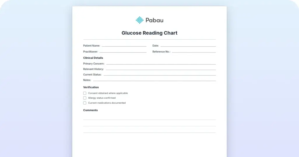 Glucose Reading Chart preview from Pabau