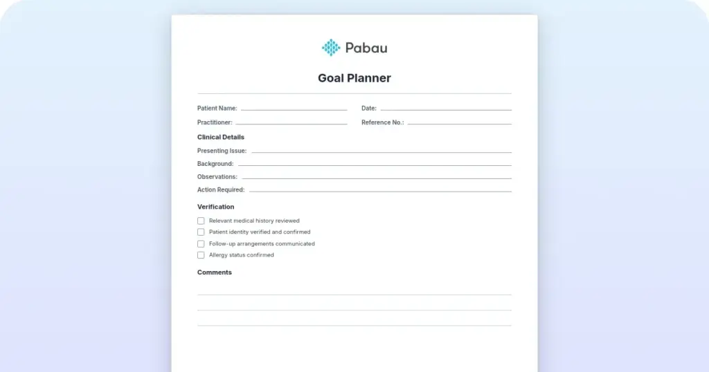 Goal planner: Free template preview from Pabau