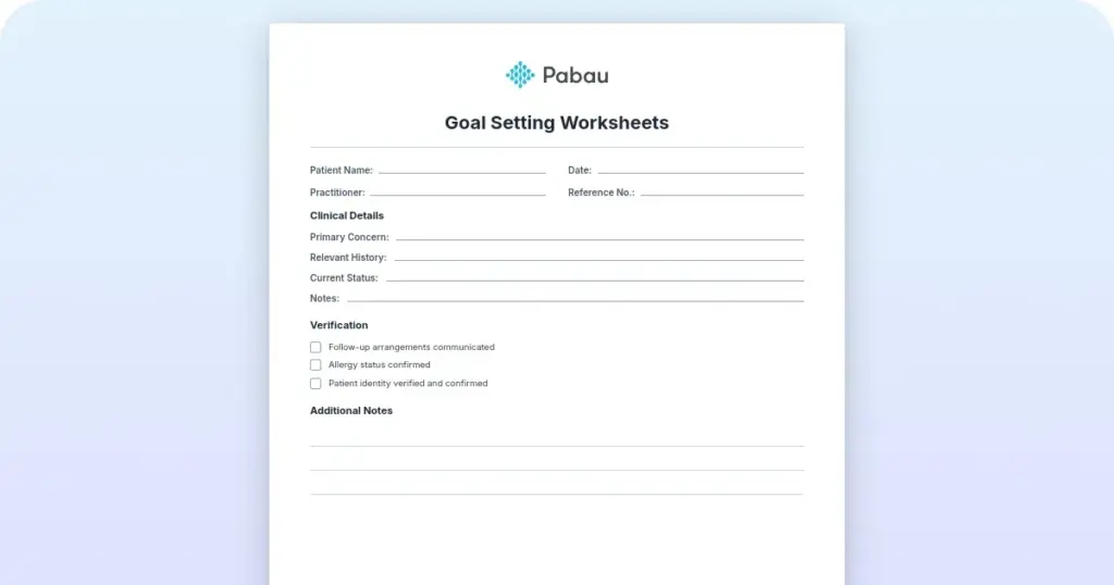Goal Setting Worksheets: Free Printable SMART Goal Templates preview from Pabau