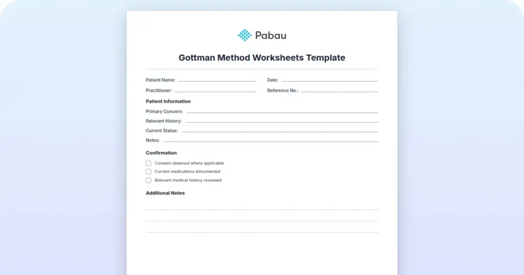 Gottman Method Worksheets Template preview from Pabau