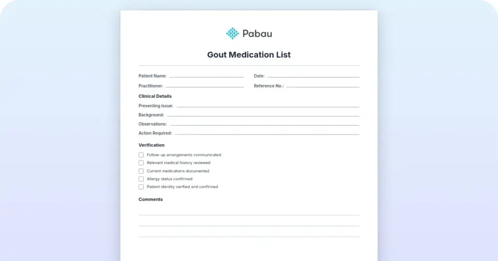 Gout medication list: Acute flare and urate-lowering options preview from Pabau