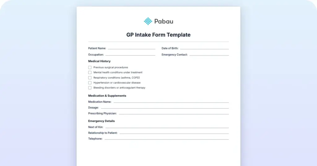 Gp Intake Form Template