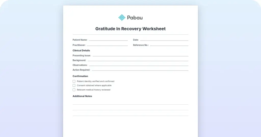 Free gratitude in recovery worksheet: How to use it with clients and why it matters preview from Pabau