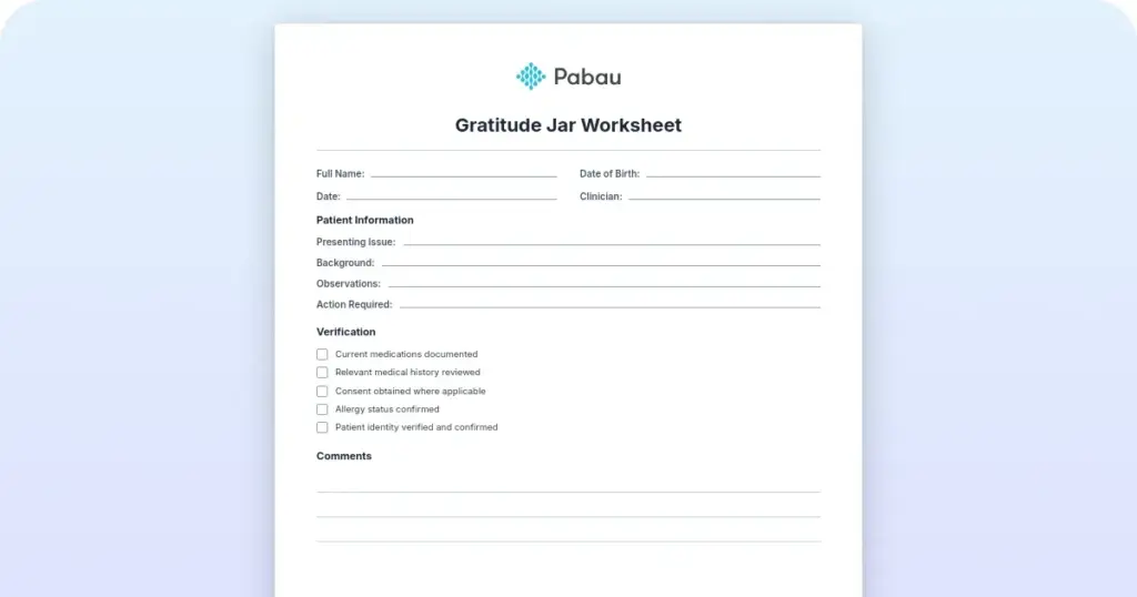 Gratitude jar worksheet: Free printable template and 30 prompts preview from Pabau