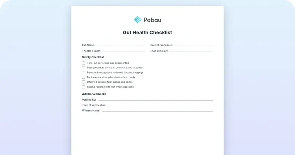 Gut health checklist for patient assessment preview from Pabau