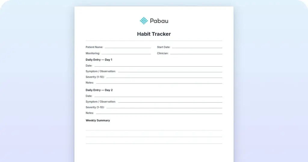 Habit tracker template: A simple form to log daily progress preview from Pabau