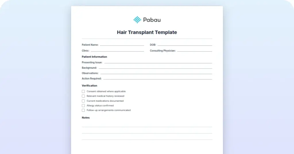 Hair Transplant Template preview from Pabau
