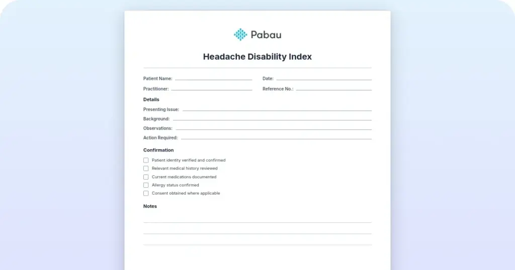 Headache Disability Index preview from Pabau