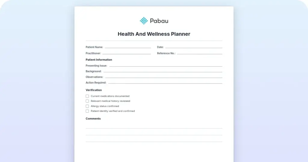 Health and wellness planner template: Free PDF download preview from Pabau