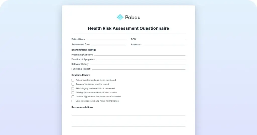 Free CMS-Compliant health risk assessment template preview from Pabau
