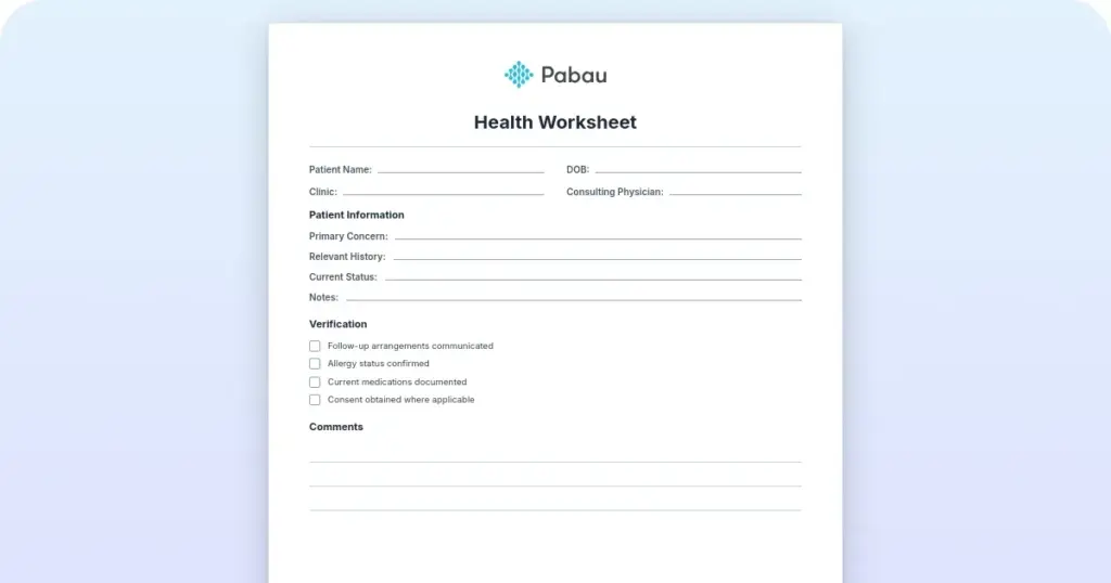 Health Worksheet Templates preview from Pabau