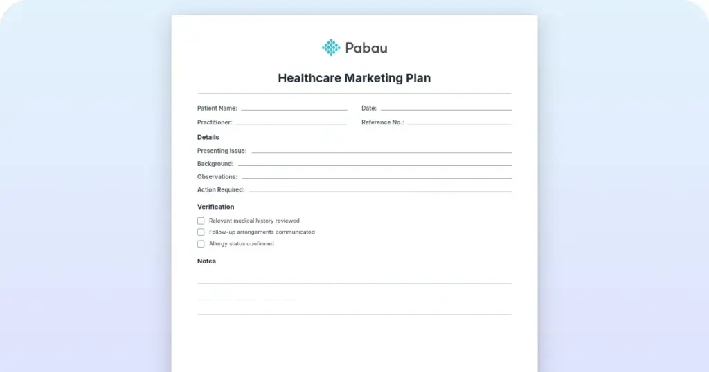 Healthcare marketing plan preview from Pabau