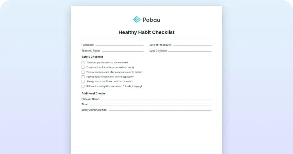 Healthy habit checklist template (free PDF) preview from Pabau