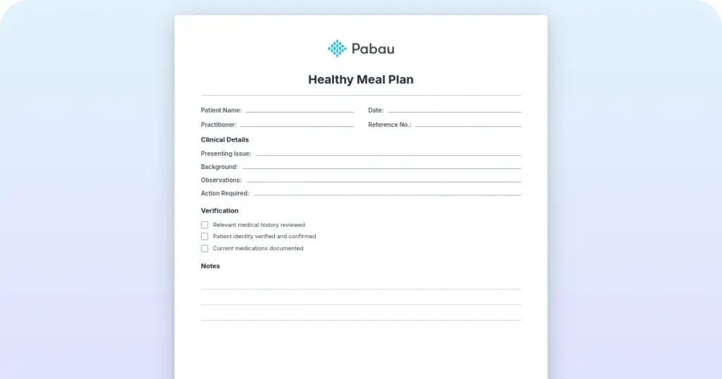 Healthy meal plan template for healthcare practitioners preview from Pabau