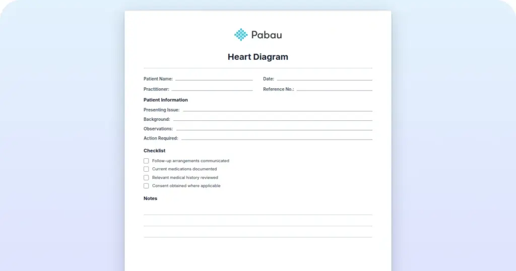 Heart diagram downloadable template from Pabau