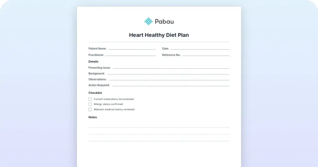 Heart healthy diet plan preview from Pabau