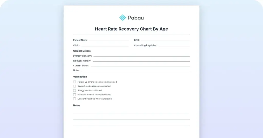 1 Minute heart rate recovery chart by age preview from Pabau
