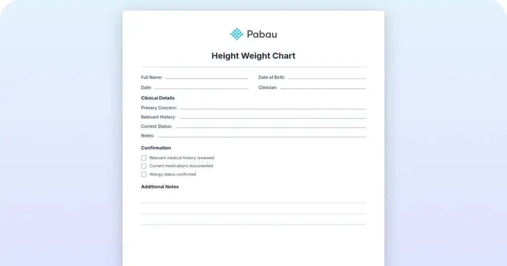 Height weight chart template preview from Pabau