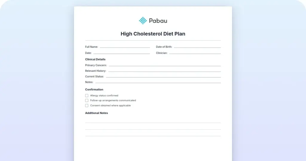 High cholesterol diet plan: Complete guide and free PDF download preview from Pabau
