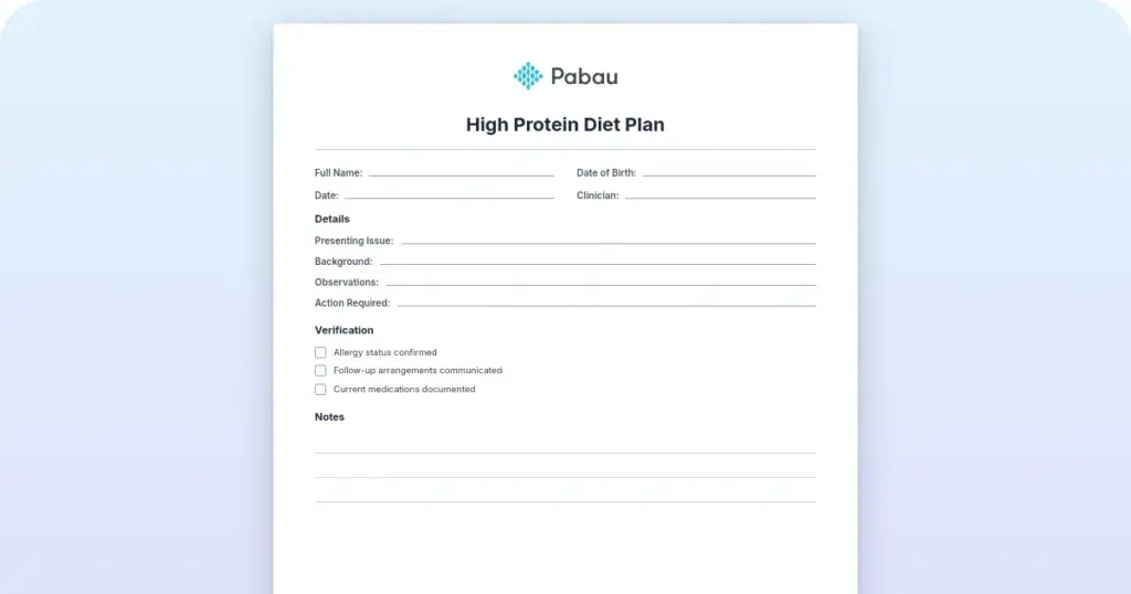 High protein diet plan preview from Pabau