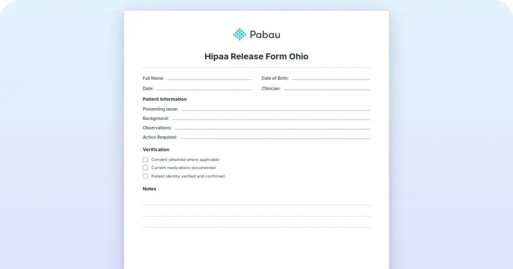 Downloadable HIPAA release authorization form template for Ohio practices