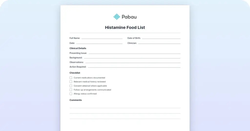 Histamine Food List preview from Pabau