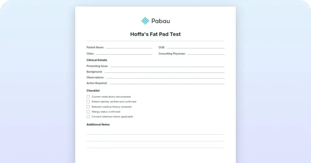 Hoffa's fat pad test preview from Pabau