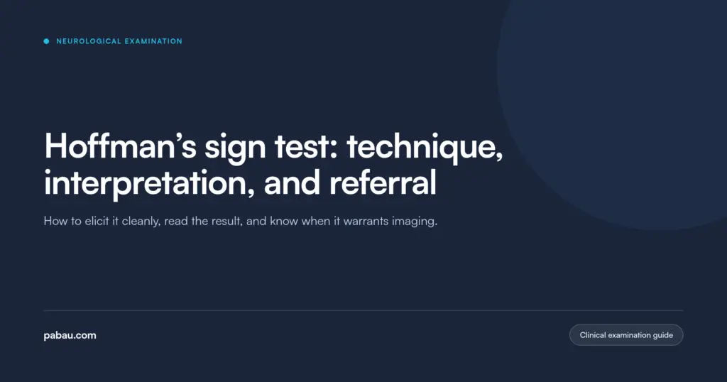 Pabau blog card: Hoffman's sign test, technique, interpretation, and referral