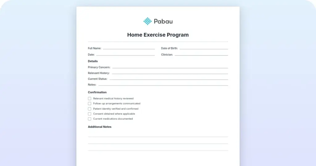 Home exercise program preview from Pabau