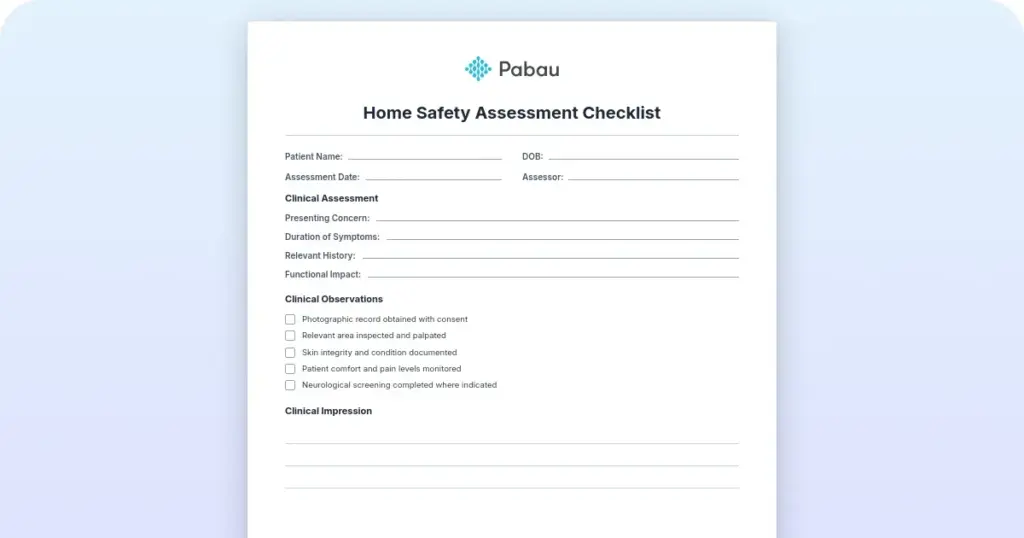 Home safety assessment checklist: Professional guide preview from Pabau