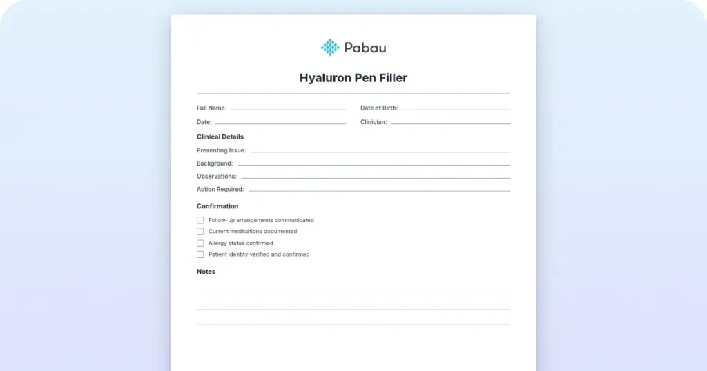 Hyaluron pen filler template preview from Pabau