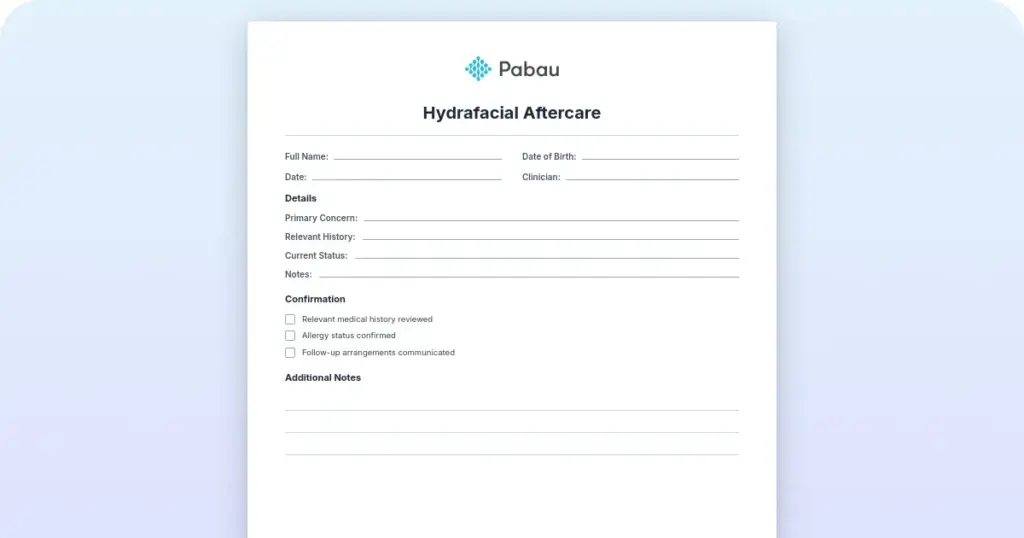 HydraFacial aftercare preview from Pabau