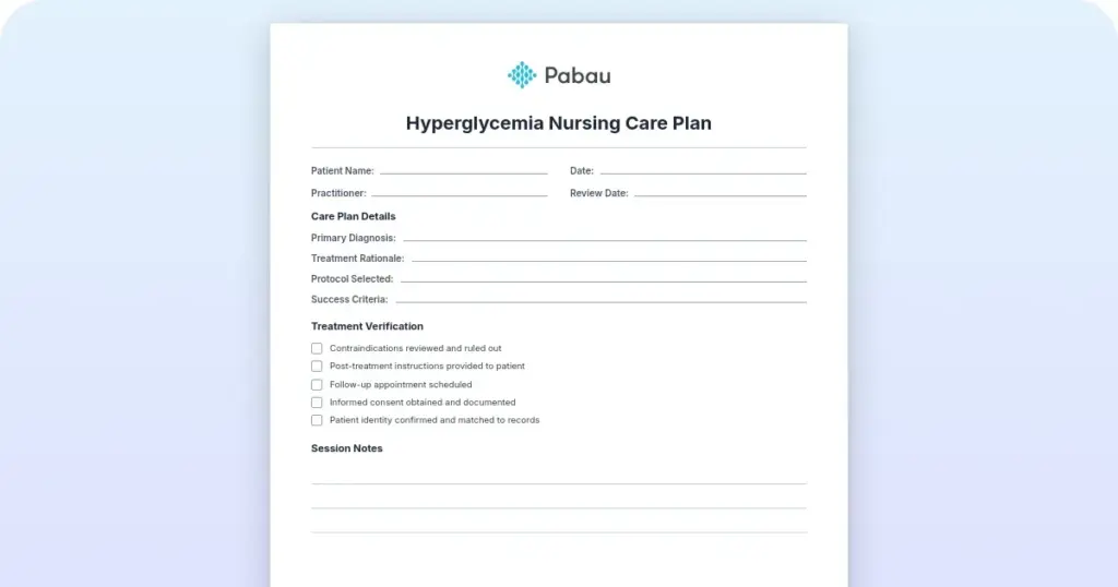 Hyperglycemia nursing care plan preview from Pabau