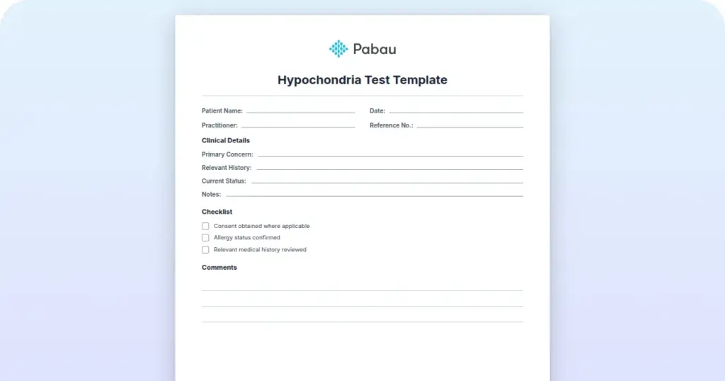 Hypochondria Test Template preview from Pabau