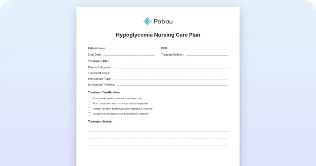 Hypoglycemia nursing care plan preview from Pabau