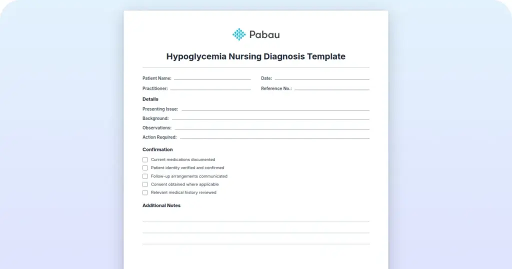 Hypoglycemia Nursing Diagnosis Template preview from Pabau