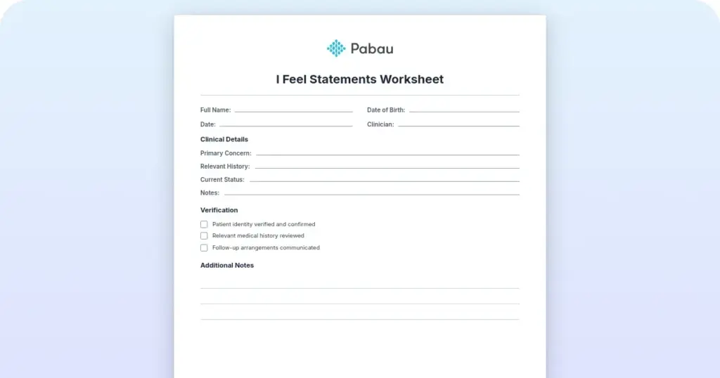 I Feel Statements Worksheet preview from Pabau