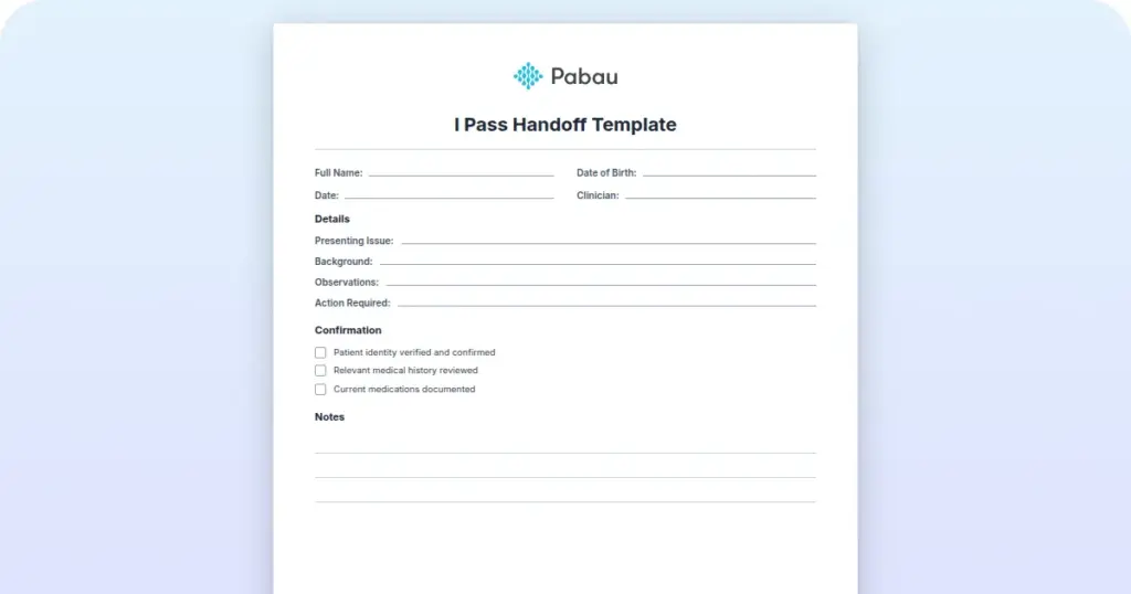 I Pass Handoff Template preview from Pabau