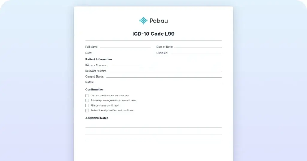 ICD-10 Code L99 preview from Pabau