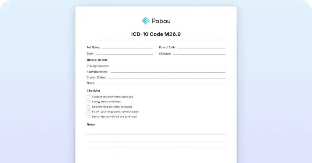 ICD-10 Code M26.9 preview from Pabau