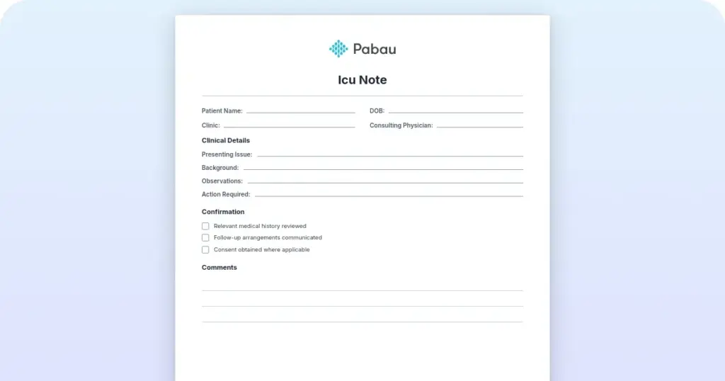 ICU note template: Free PDF and systems-based example preview from Pabau