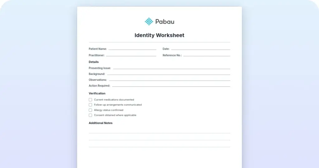 Identity worksheet template preview from Pabau
