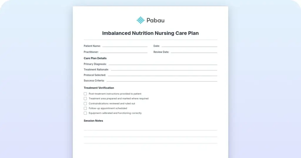Imbalanced nutrition nursing care plan: Current NANDA-I diagnosis preview from Pabau