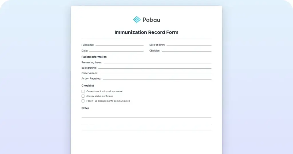 Immunization record form: Free template and what to include preview from Pabau