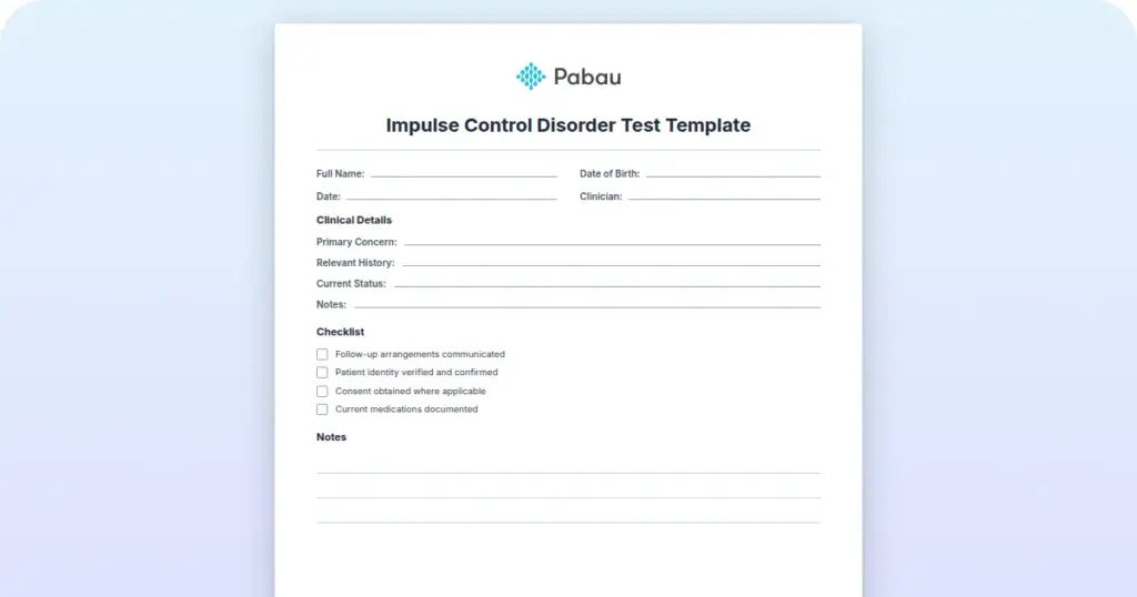 Impulse Control Disorder Test Template preview from Pabau