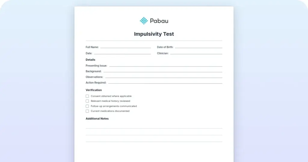 Impulsivity test template preview from Pabau
