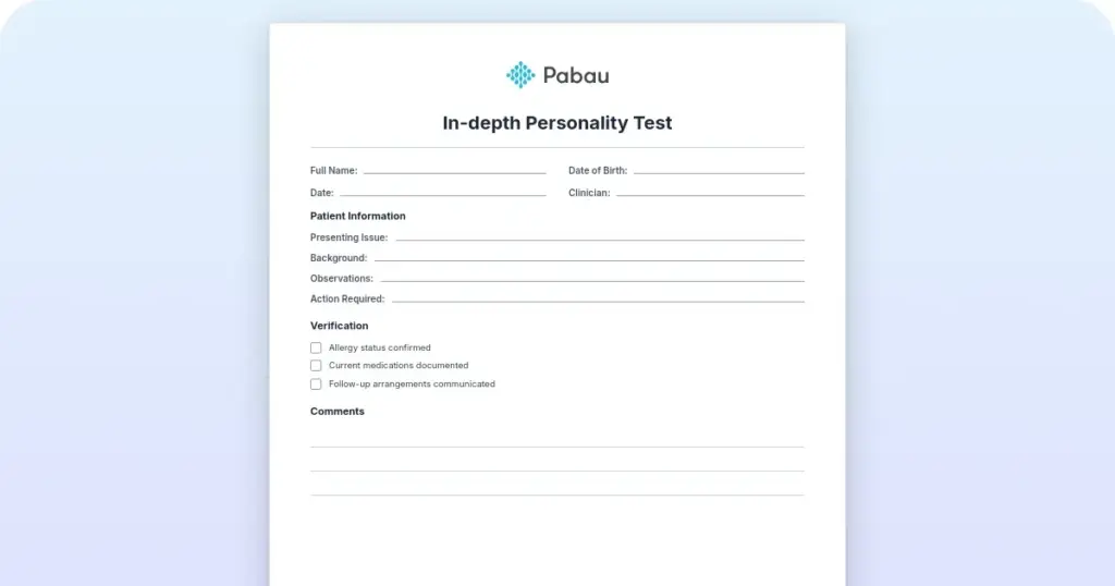 In-depth personality test: Free template and how to use it preview from Pabau