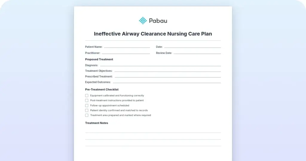 Ineffective airway clearance nursing care plan + free PDF preview from Pabau