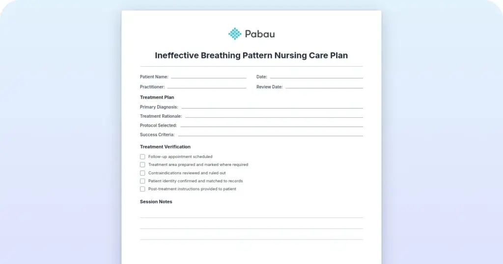 Ineffective breathing pattern nursing care plan preview from Pabau