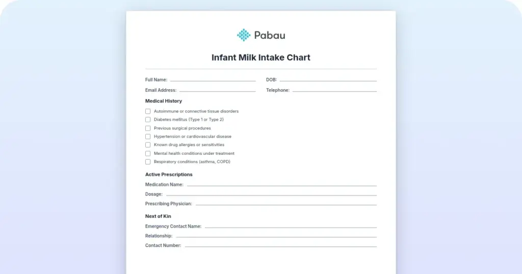 Infant milk intake chart: Complete feeding reference (0-12 months) preview from Pabau